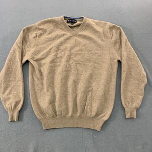 Daniel Bishop Sweater Mens Large Beige 100% Cashmere V Neck Lightweight